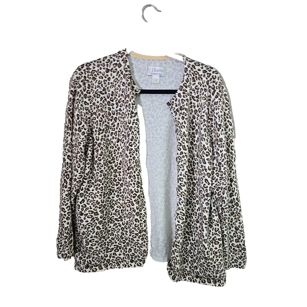 CJ Banks Tan Leopard Print Knit Long Sleeve Cardigan Sweater Womans Plus Size 1X